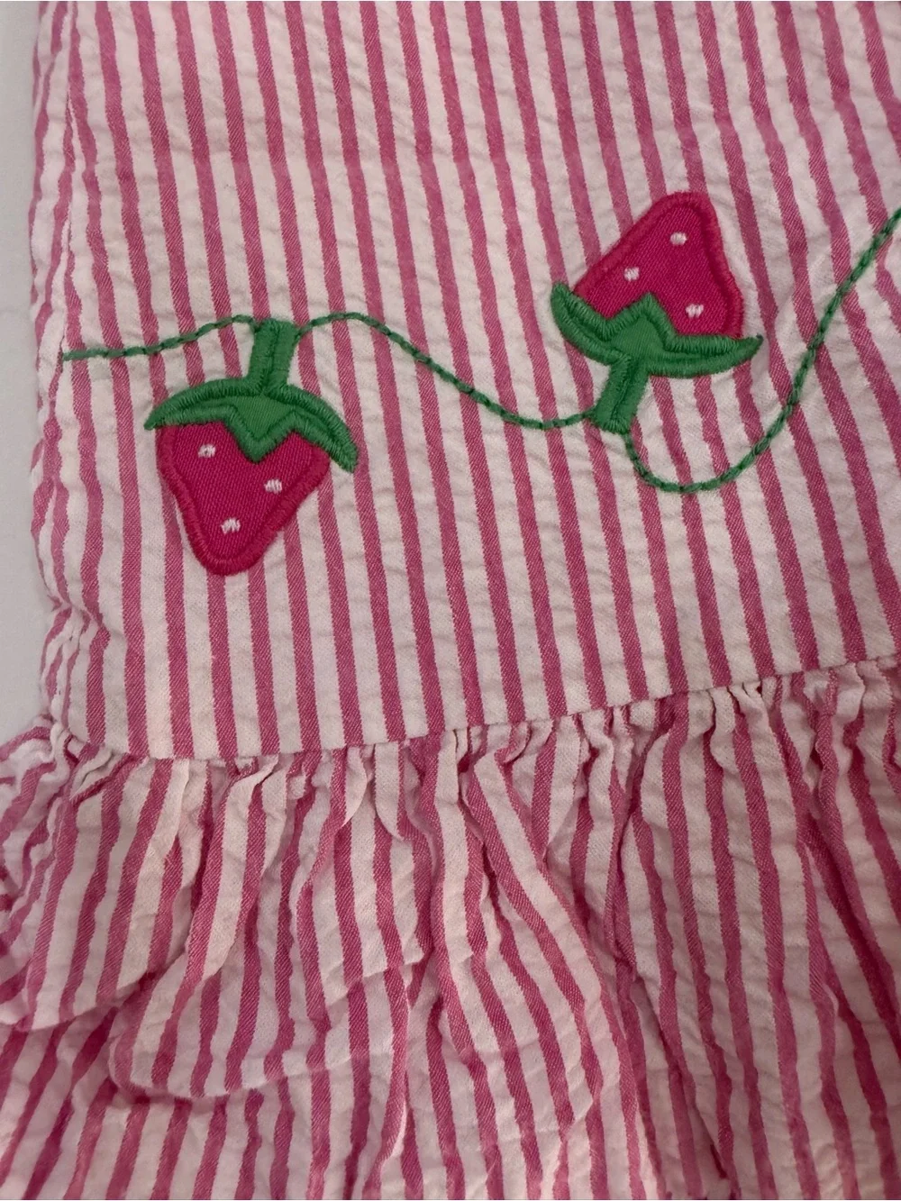 Florence Eiseman Girls’ Pink Stripe Top & Bloomers Set | Strawberry Embroidery